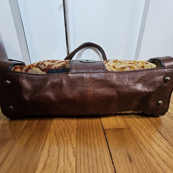 Fossil Vintage Leather Floral Tapestry Satchel Keyhole Bag - Picture 6 of 13